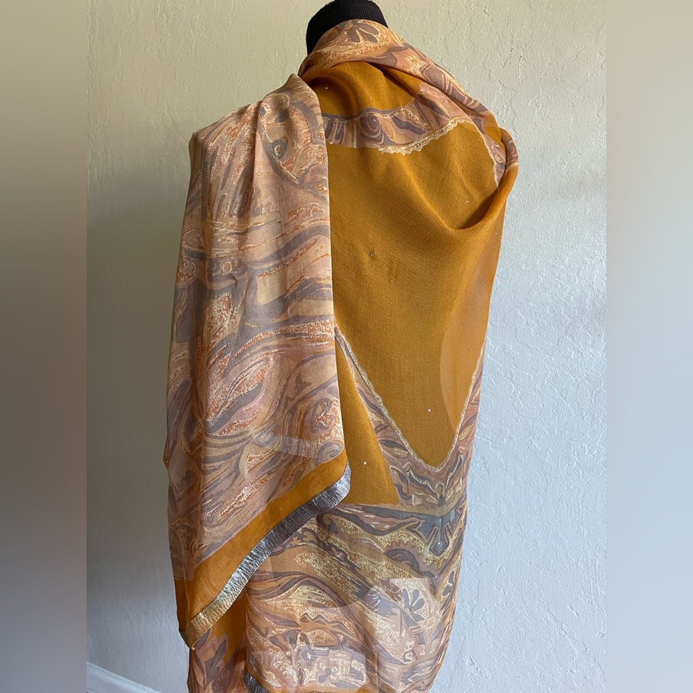 Rusty orange chiffon silk wrap - Picture 7 of 10
